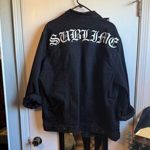 Customized George Black Denim Jacket with Bat Pins and sublime screen printing